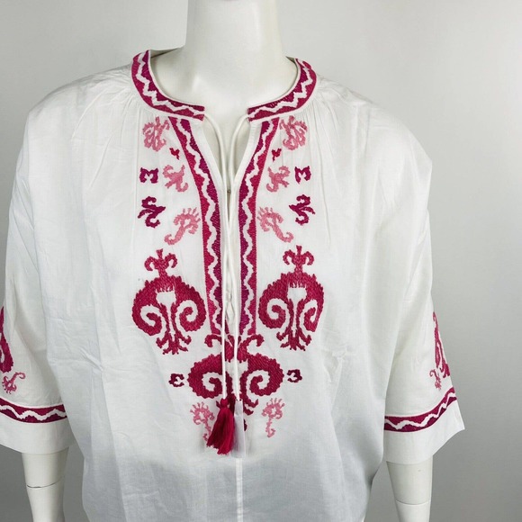 New Chico's Womans Sz 4 20/22 Easy Peasant Top White Embroidered Tassels Top NWT - Picture 6 of 10